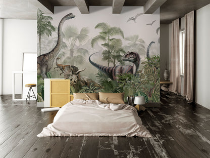 Jurassic Wilderness Mural Wallpaper in bedroom