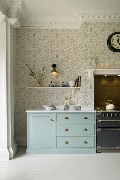 Bunny Blossom Meadow Mural Wallpaper in kitchen