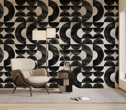 Geometric Crescent Flow Mural Wallpaper