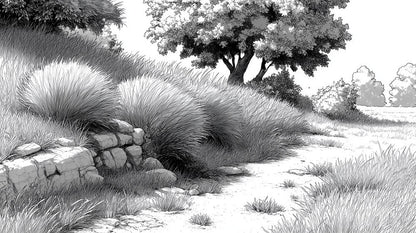 Ink Meadow Path Mural Wallpaper