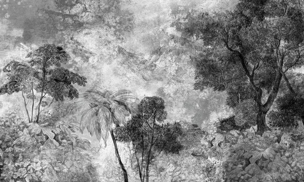 Monochrome Forest Landscape Wall Mural