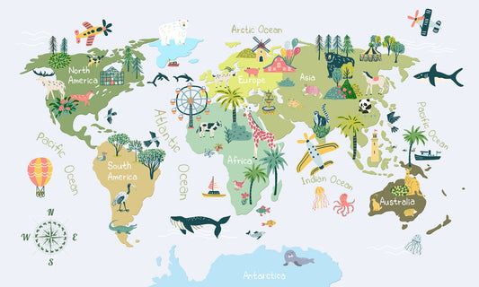 World Map Kids Room Wallpaper