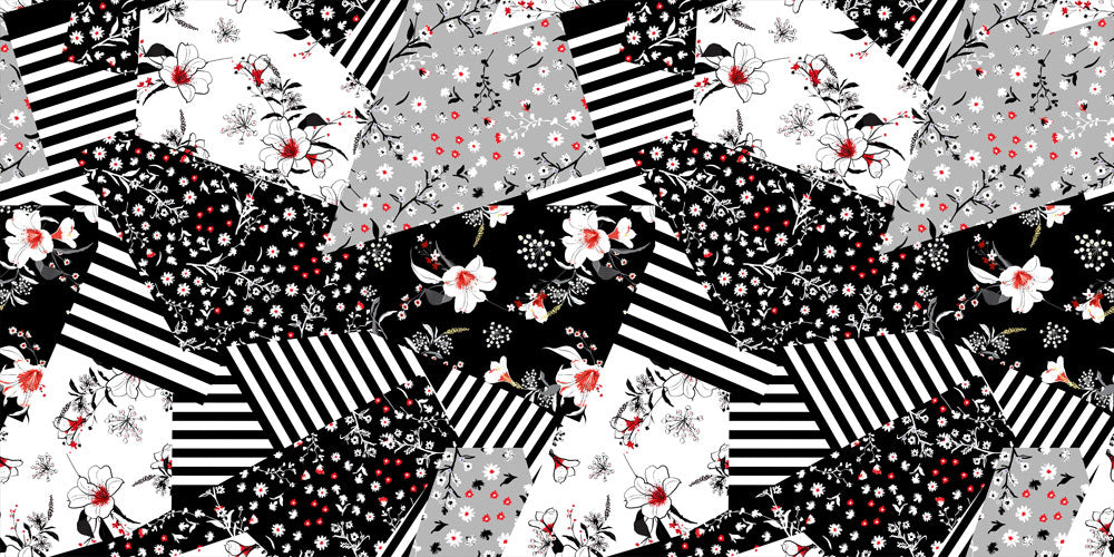 Monochrome Floral Patchwork Wallpaper