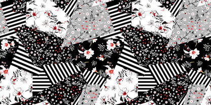 Monochrome Floral Patchwork Wallpaper