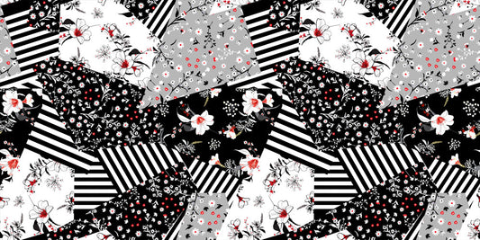Monochrome Floral Patchwork Wallpaper
