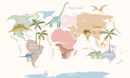 Dinosaur World Map Kids Wallpaper in playroom