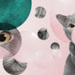 Whimsical Cat Illustration Pink Mural Wallpaper