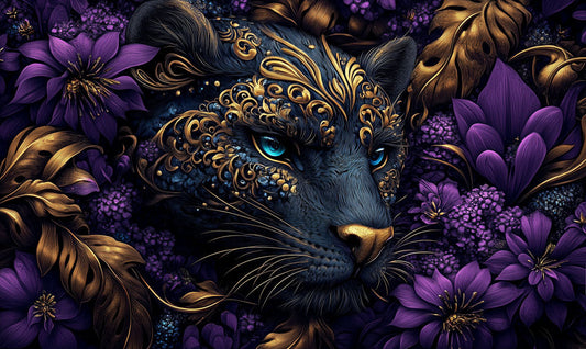 Midnight Orchid Panther Mural Wallpaper