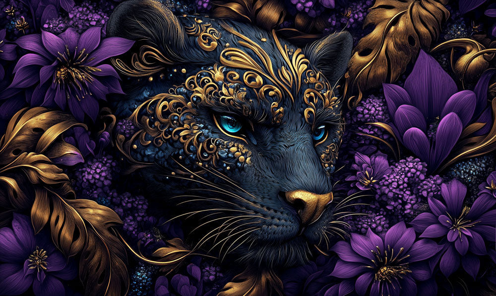 Midnight Orchid Panther Mural Wallpaper