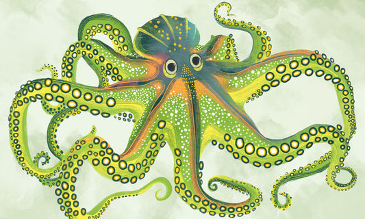 Green Octopus Mural Wallpaper