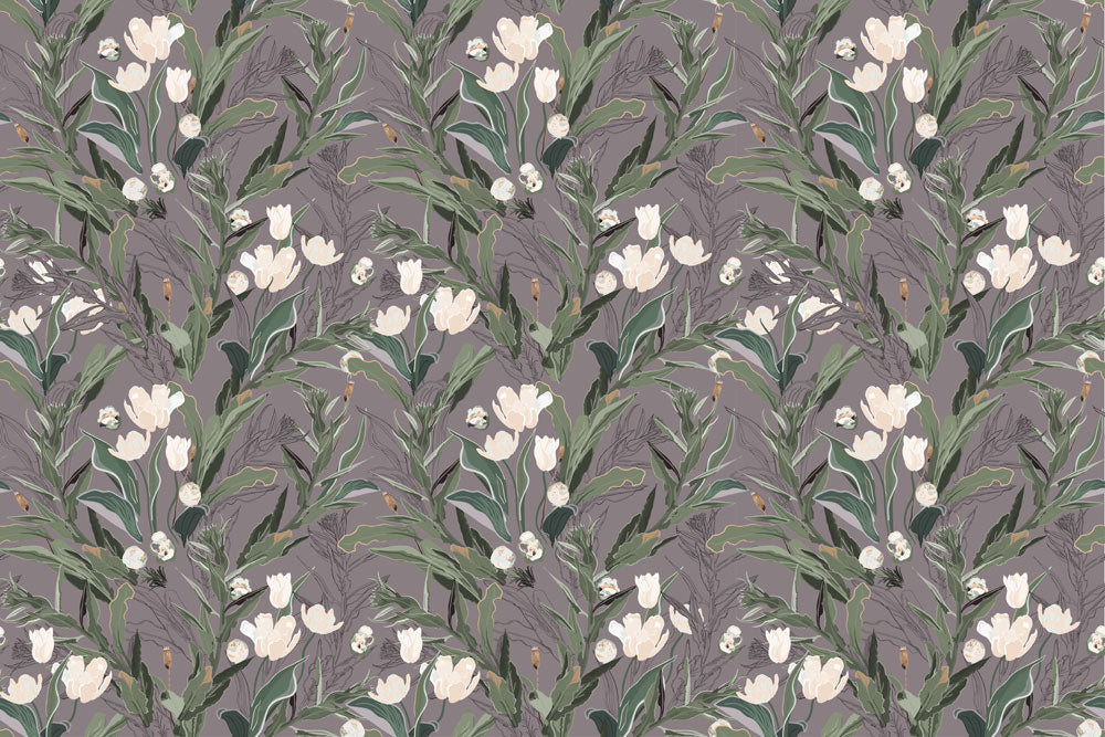 Moody Botanical Tulip Garden Wallpaper