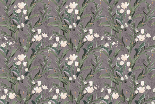 Moody Botanical Tulip Garden Wallpaper