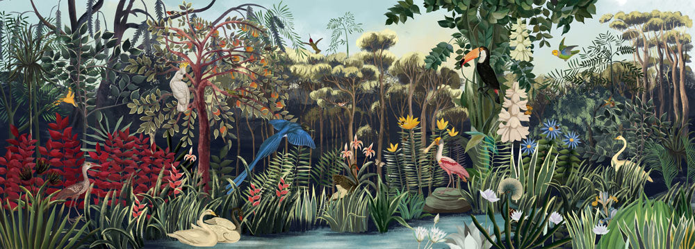 Lush Tropical Jungle Wildlife Wallpaper