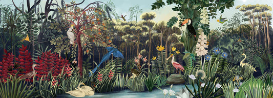 Samples of Tropical Botanical Birds & Lush Tropical Mural Wallpaper