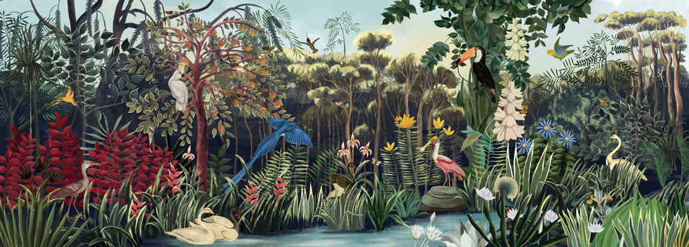 Samples of Tropical Botanical Birds & Lush Tropical Mural Wallpaper