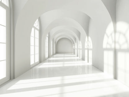 Tranquil Arched Hallway Mural Wallpaper in bedroom