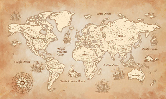 Vintage World Map Nautical Wallpaper