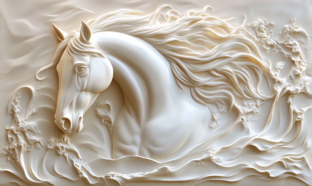 Ivory Relief Horse Mural Wallpaper