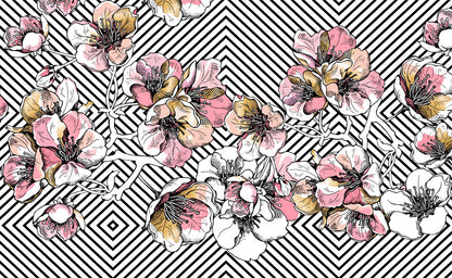 Geometric Blossom Stripe Wallpaper