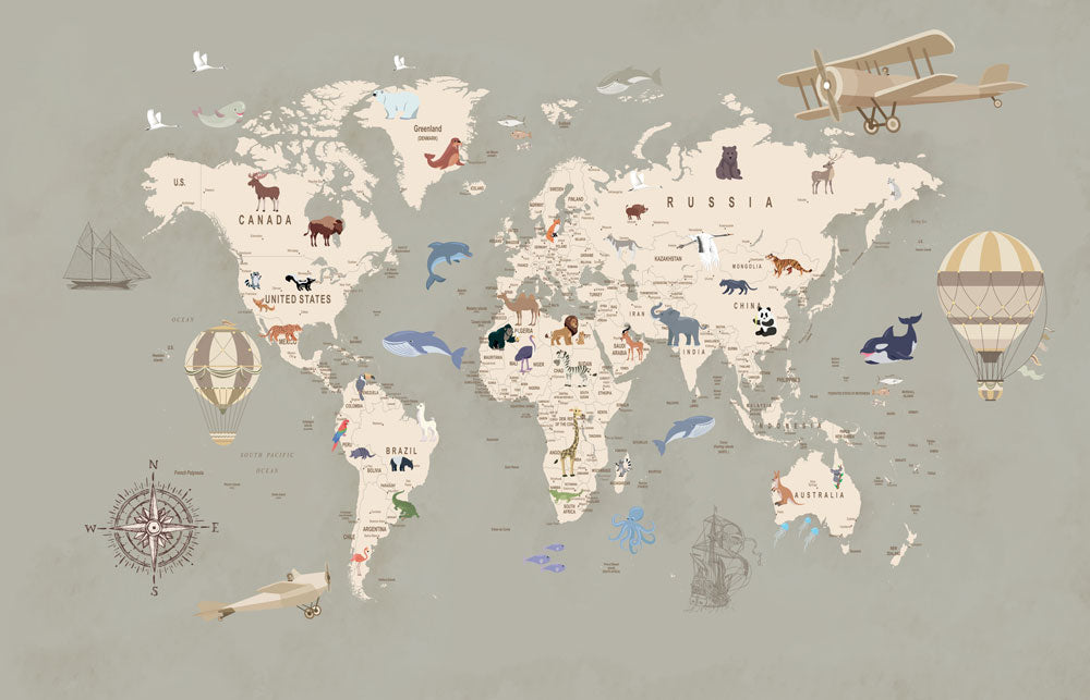 Vintage World Map Kids Wallpaper