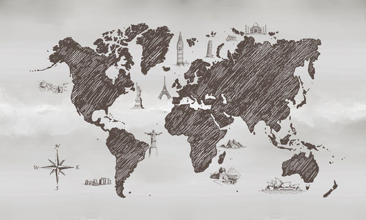 World Sketch Map Wallpaper Art