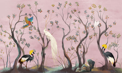 Exquisite Tropical Birds and Trees Mural Wallpaper
