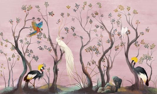 Exquisite Tropical Birds and Trees Mural Wallpaper