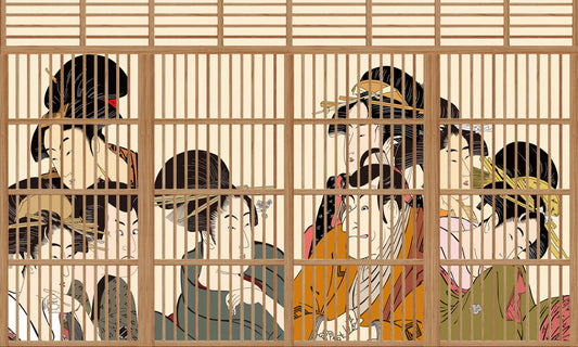 Geisha Behind Screens Mural Wallpaper