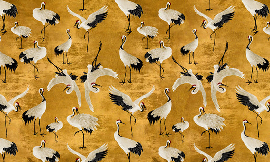 Golden Elegant Cranes Wallpaper Mural