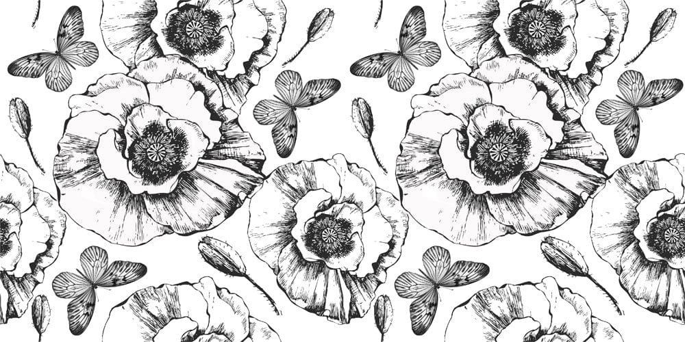 Vector Black & White Poppy Wallpaper Mural