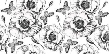 Vector Black & White Poppy Wallpaper Mural