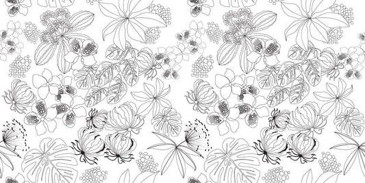 Monochrome Botanical Floral Pattern Wallpaper in Elegant Contemporary Design Style