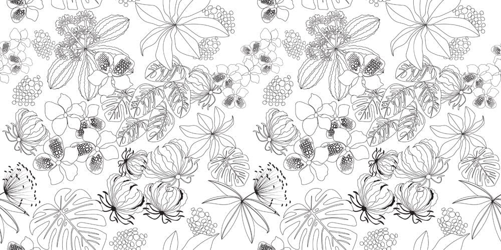 Monochrome Botanical Floral Pattern Wallpaper in Elegant Contemporary Design Style