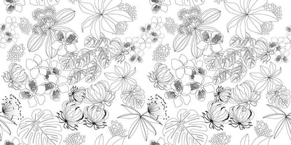 Monochrome Botanical Floral Pattern Wallpaper in Elegant Contemporary Design Style