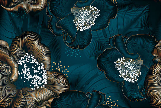 Teal Blossom Luxury Mural Wallpaper