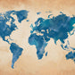 Vintage Blue Watercolor World Map Mural Wallpaper