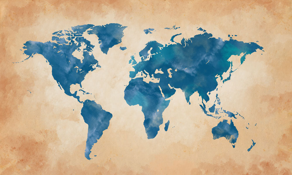 Vintage Blue Watercolor World Map Mural Wallpaper