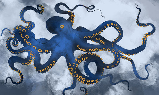 Underwater Octopus Navy Blue Wallpaper