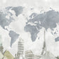 World Landmarks Grey Abstract Map Mural Wallpaper