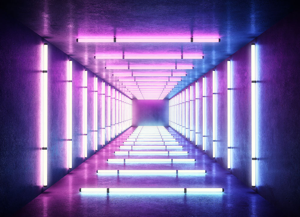 Vivid Neon Corridor Mural Wallpaper
