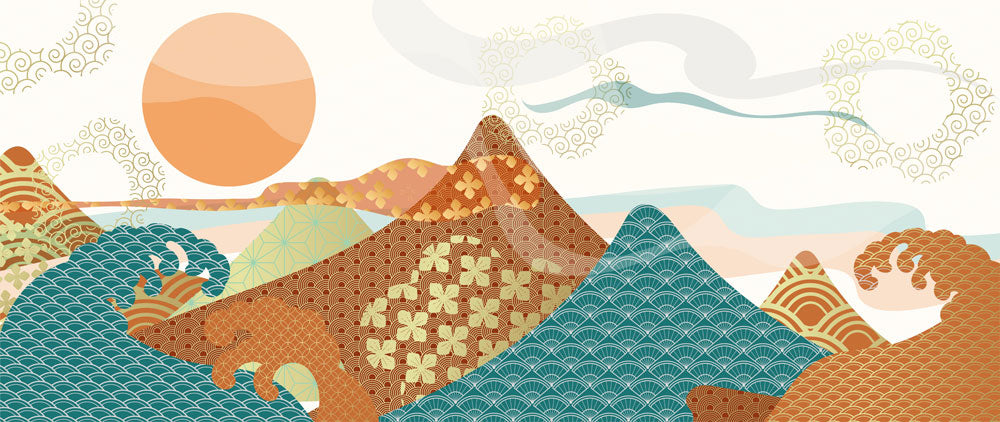 Sunlit Mountains & Waves Mural Wallpaper