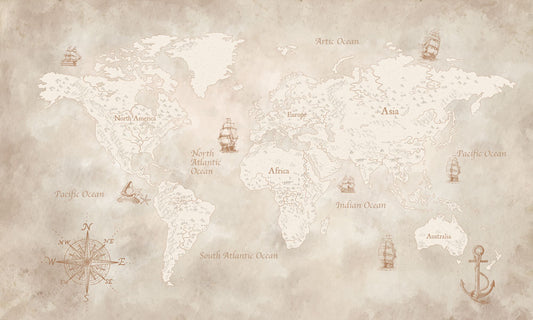 Vintage World Map Nautical Wallpaper