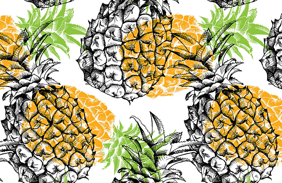 Tropical Pineapple Sketch Mural Wallpaper