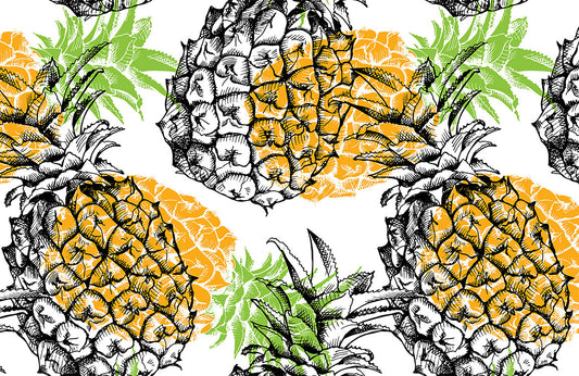 Tropical Pineapple Sketch Mural Wallpaper