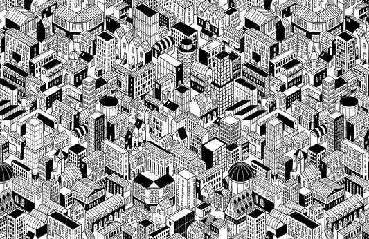 Modern Abstract Cityscape Black White Mural Wallpaper