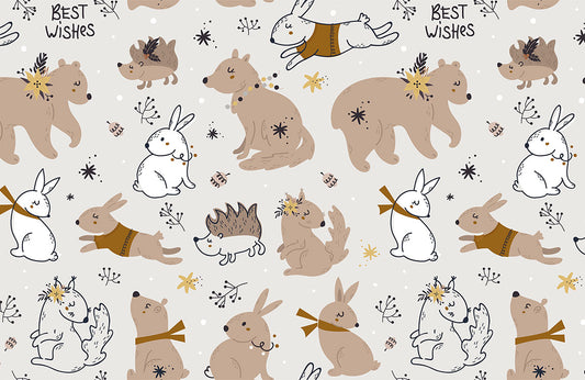 Whimsical Woodland Animals Nursery Mural Wallpaper