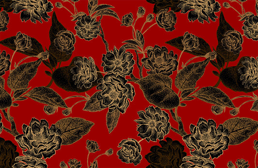 Luxurious Red & Gold Floral Mural Wallpaper