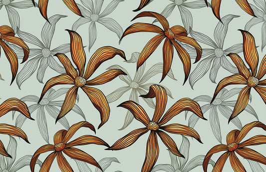 Elegant Orange Botanical Floral Mural Wallpaper