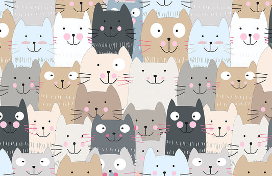 Cute Cat Cartoon Pattern Mural Wallpaper