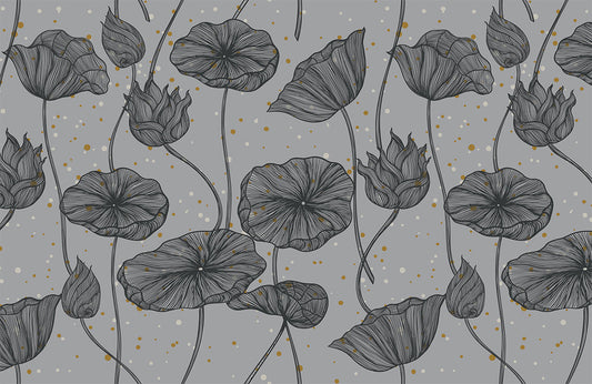 Elegant Grey Botanical Gold Accent Mural Wallpaper